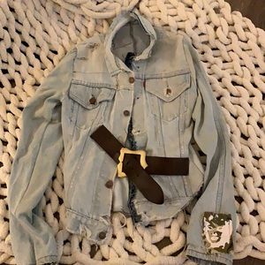 JOEY D designer corset/vintage denim/leather coat